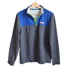 Vineyard Vines Gray Blue Quarter Zip Mesh Performance Athletic Shep Shirt